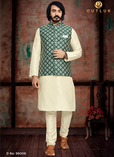 Dark Green Colour Outluk 96 New Latest Designer Ethnic Wear Kurta Pajama With Jacket Collection 96006